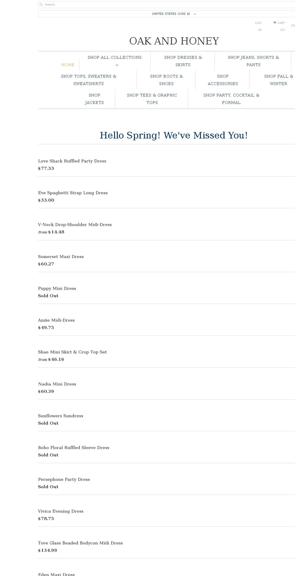 oakandhoney.net shopify website screenshot