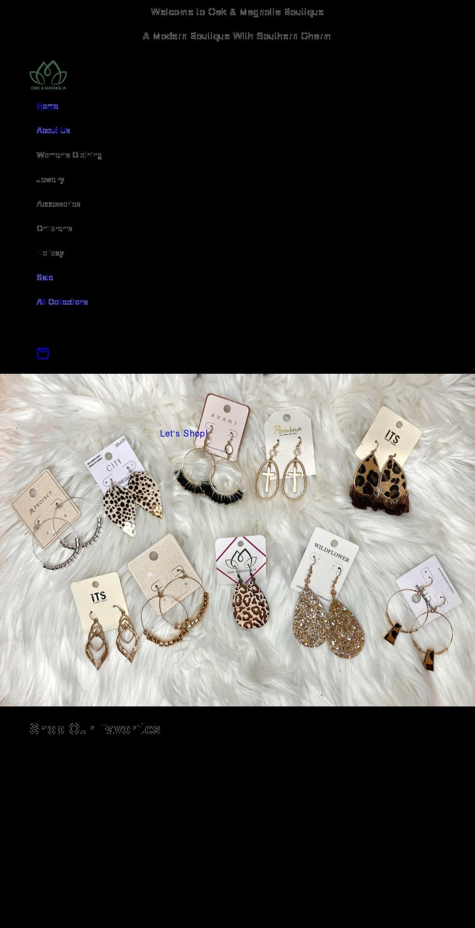 oakandmagnoliaboutique.com shopify website screenshot