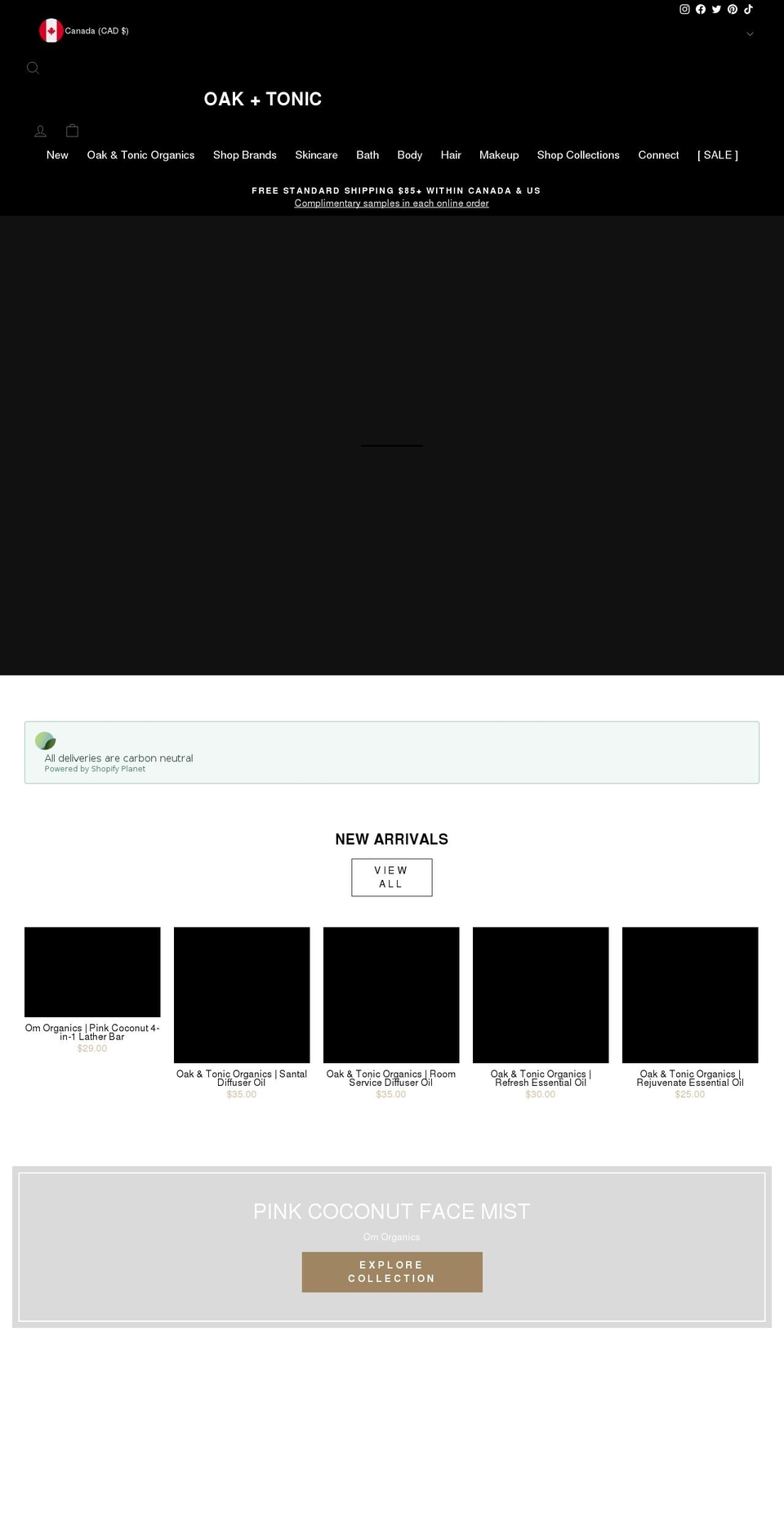 oakandtonic.ca shopify website screenshot