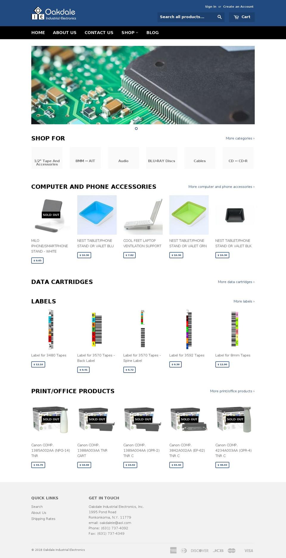oakdaleie.com — Shopify storefront screenshot