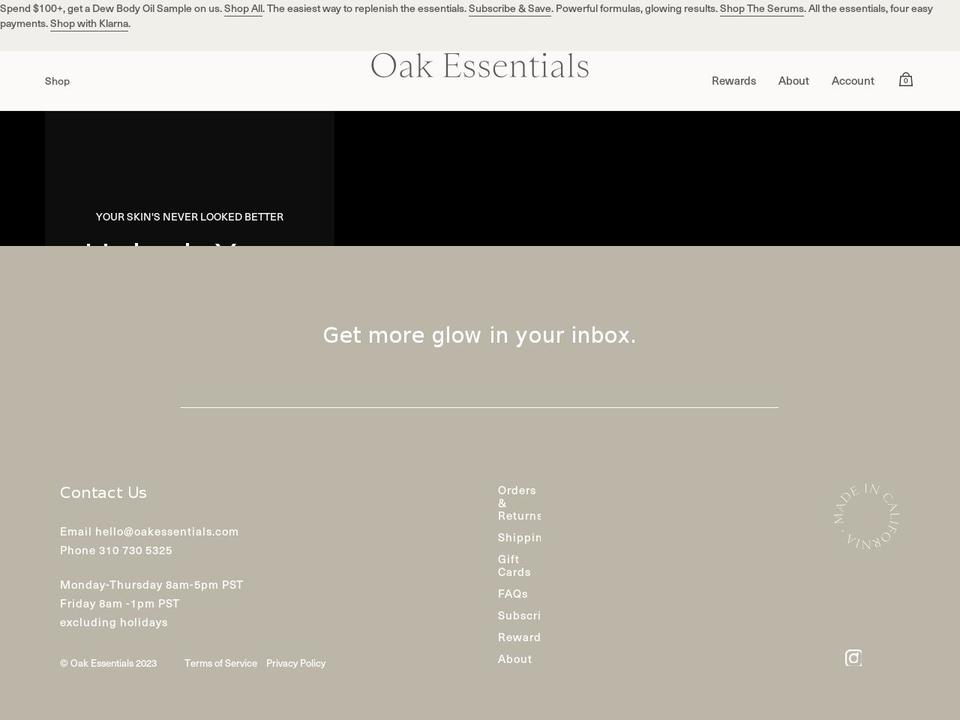 oakessentials.com shopify website screenshot