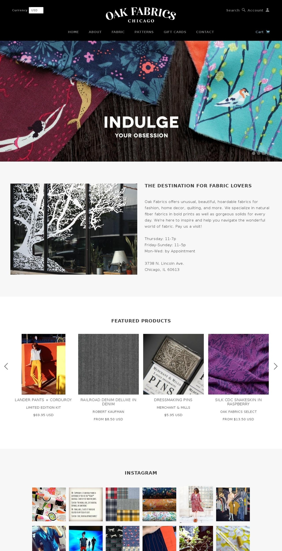 oakfabrics.com shopify website screenshot