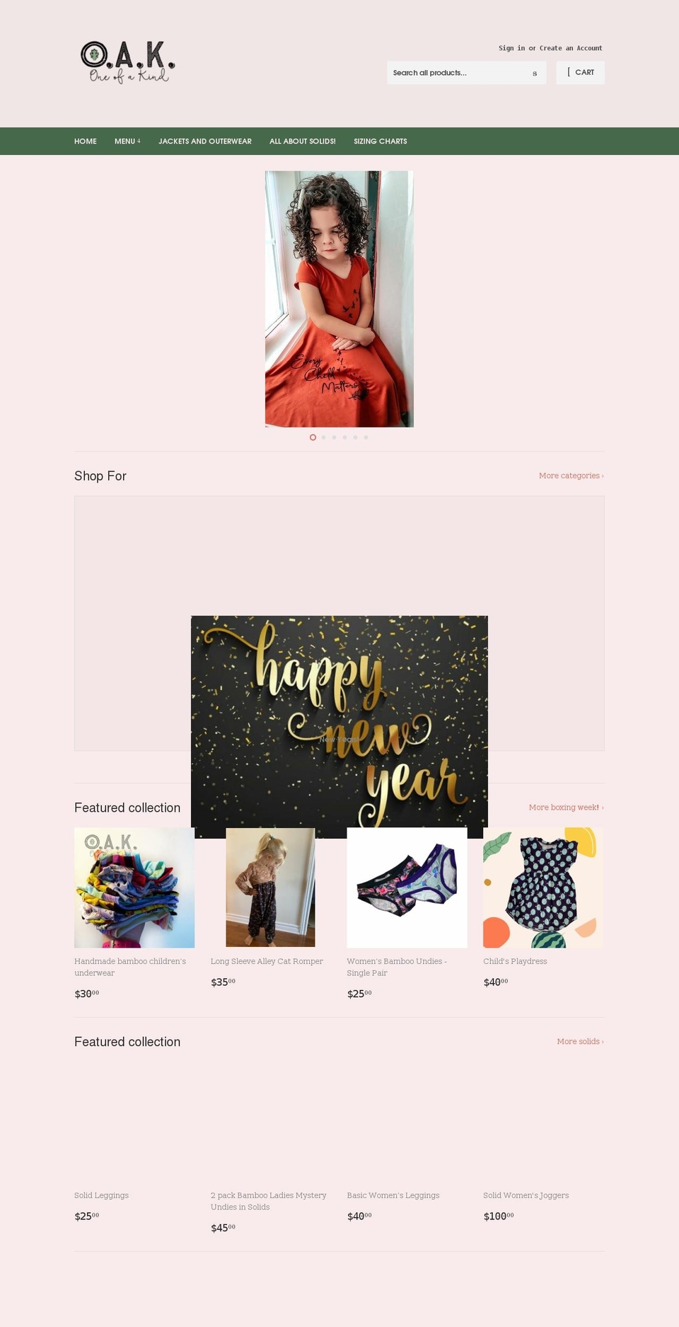 oakhandmadeclothing.com shopify website screenshot
