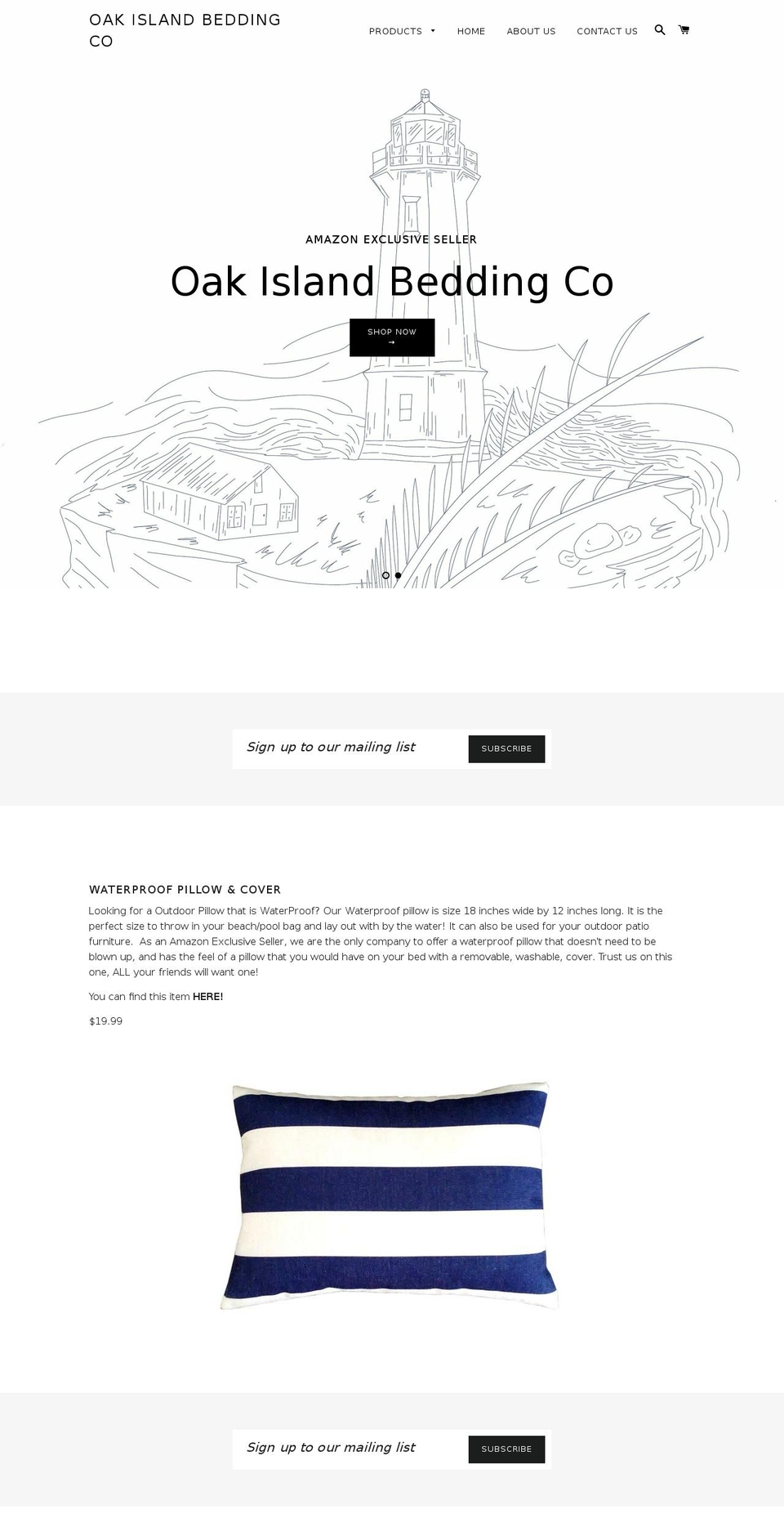 oakislandbedding.com — Shopify storefront screenshot