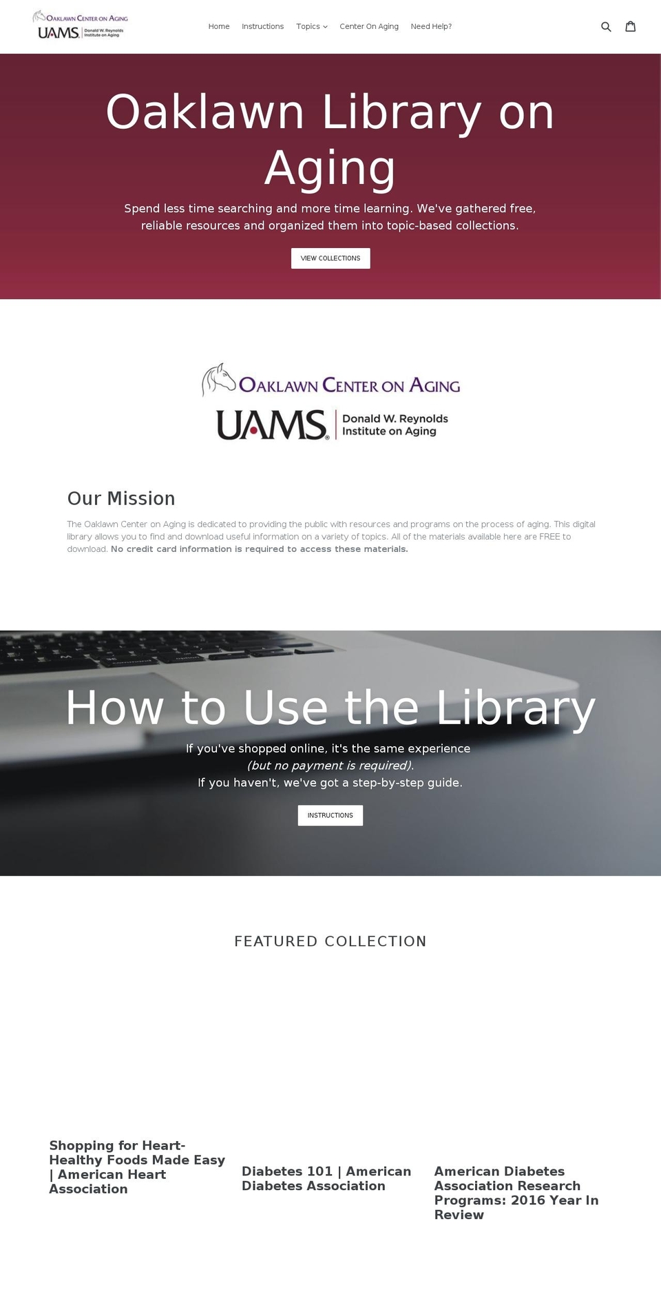 oaklawnlibraryonaging.com — Shopify storefront screenshot