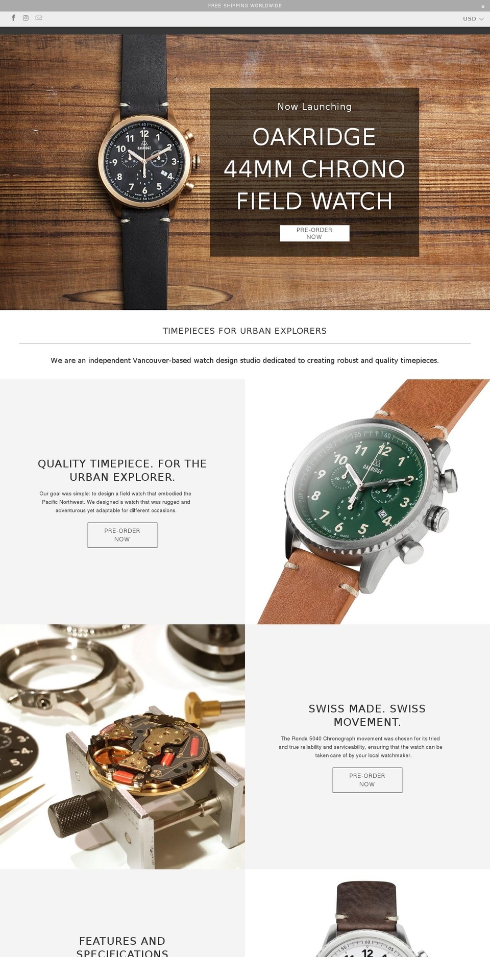 oakridgewatches.com — Shopify storefront screenshot