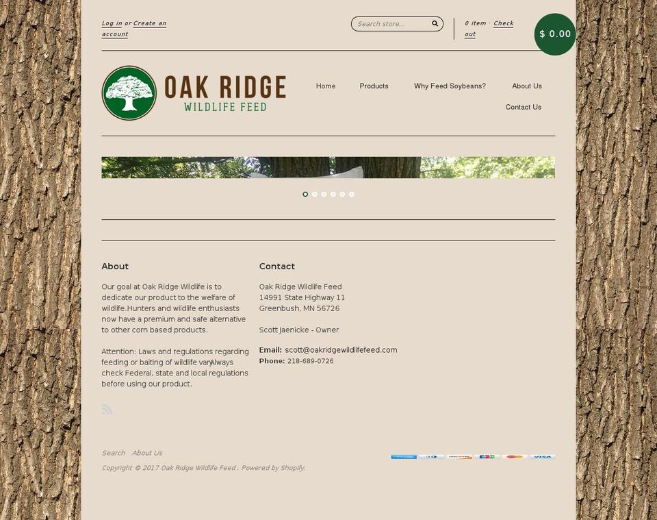 oakridgewildlifefeed.com shopify website screenshot