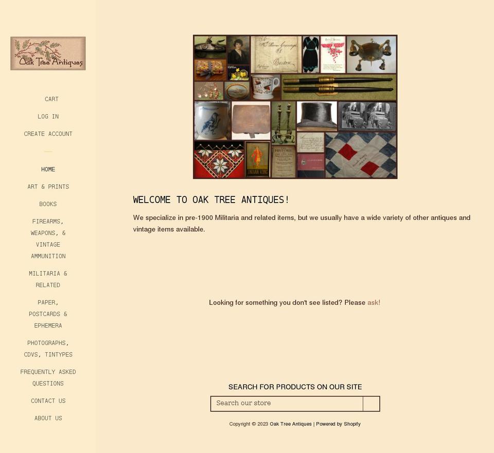 oaktreeantiquespa.com shopify website screenshot