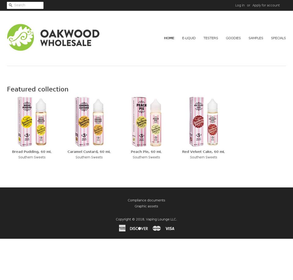 oakwoodwholesale.com — Shopify storefront screenshot