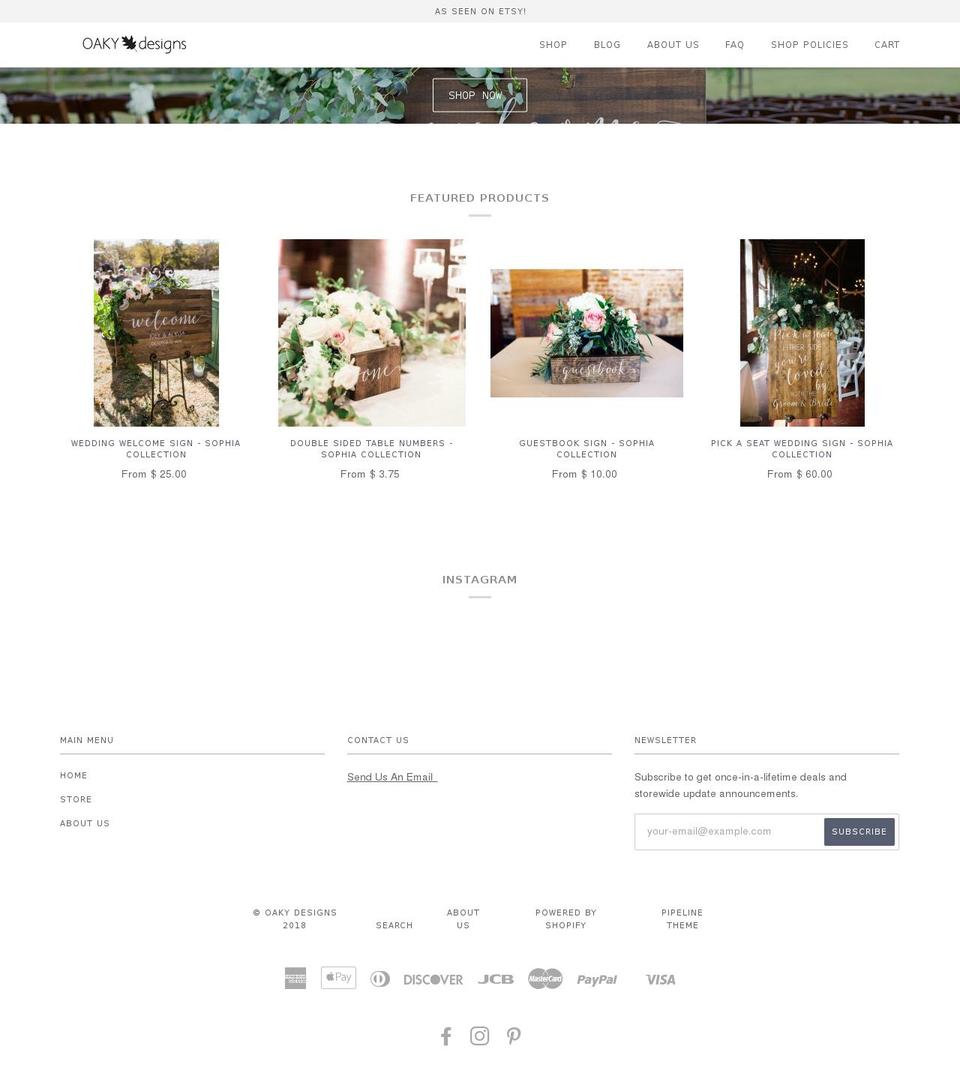 oakydesigns.com — Shopify storefront screenshot