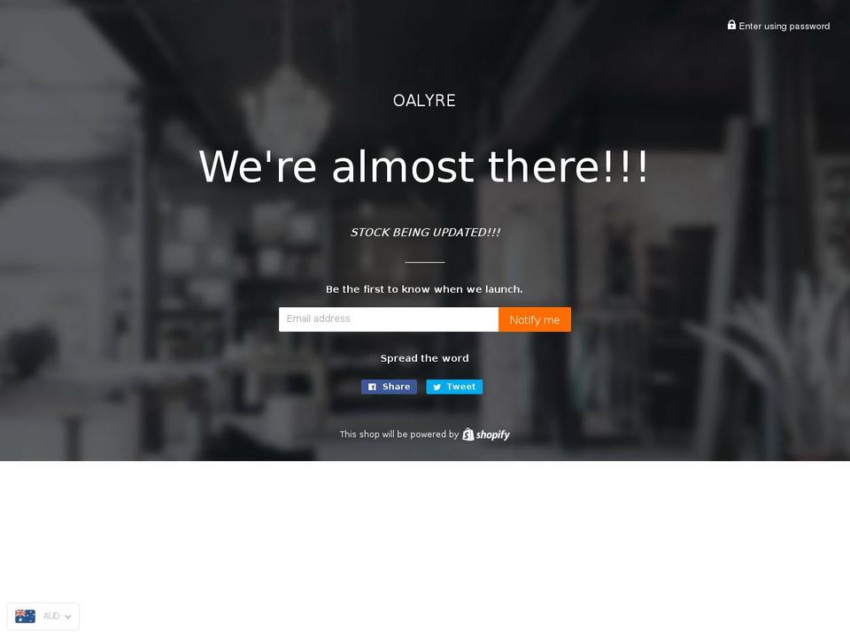 oalyre.com.au shopify website screenshot