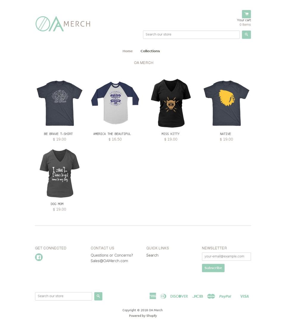 oamerch.com shopify website screenshot