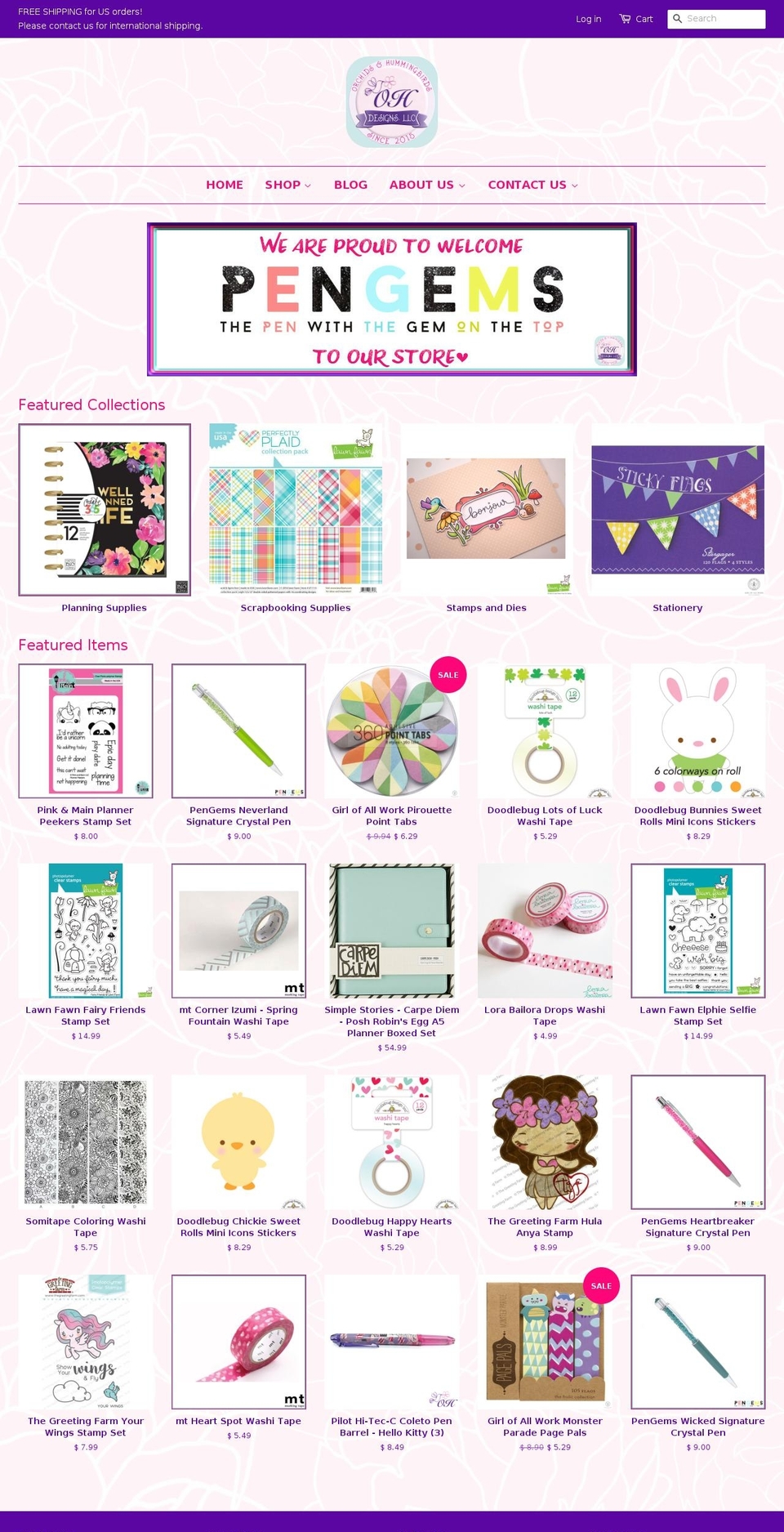 oandhdesigns.com shopify website screenshot