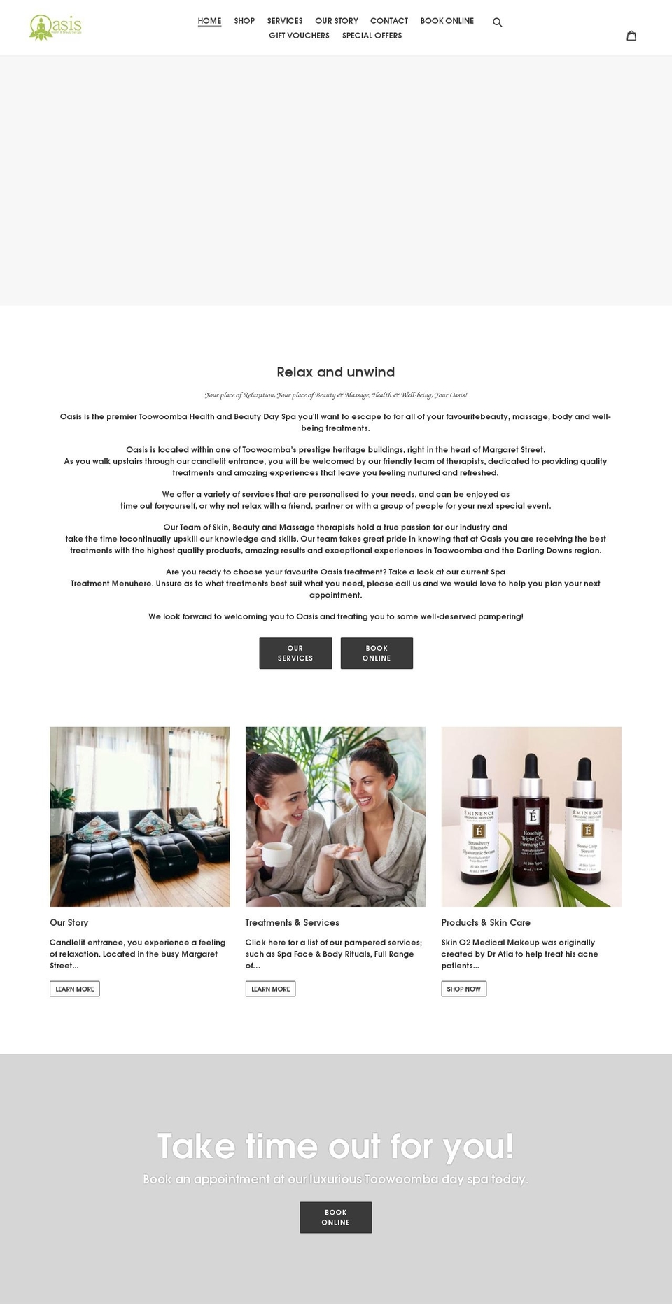 oasis-health-beauty-day-spa.myshopify.com shopify website screenshot