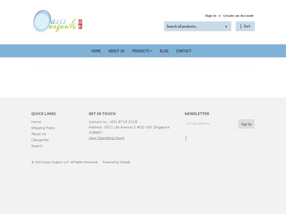 oasis-organic.myshopify.com shopify website screenshot