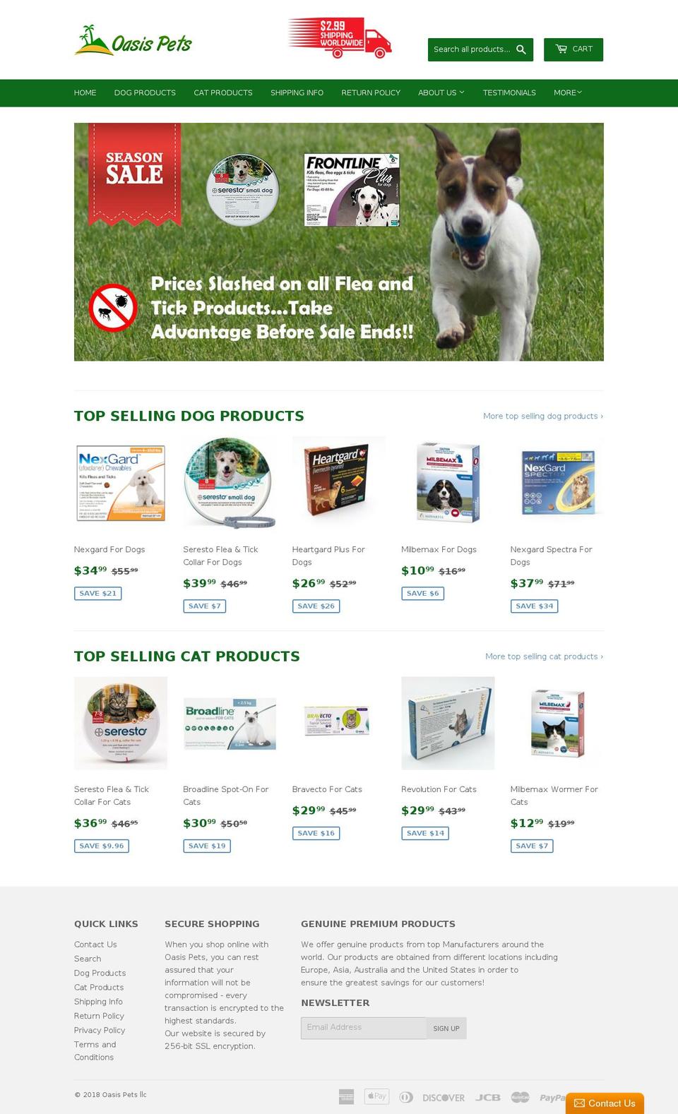 oasis-pets.com — Shopify storefront screenshot