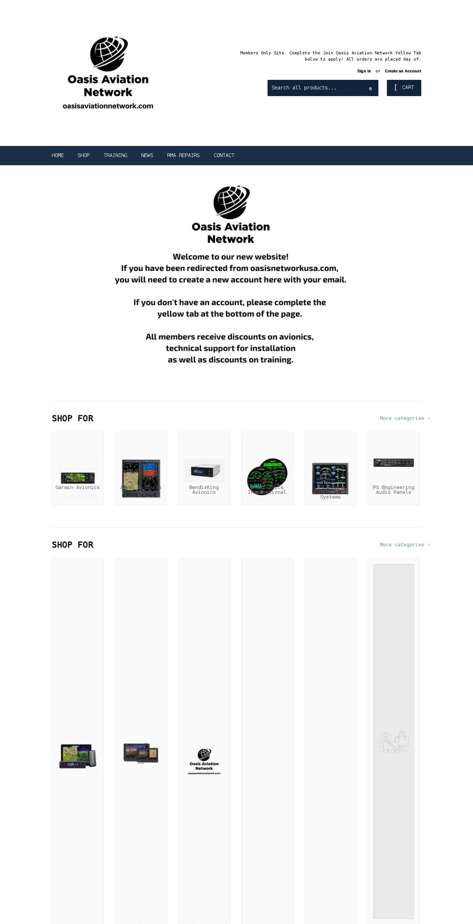 oasisaviationnetwork.com shopify website screenshot