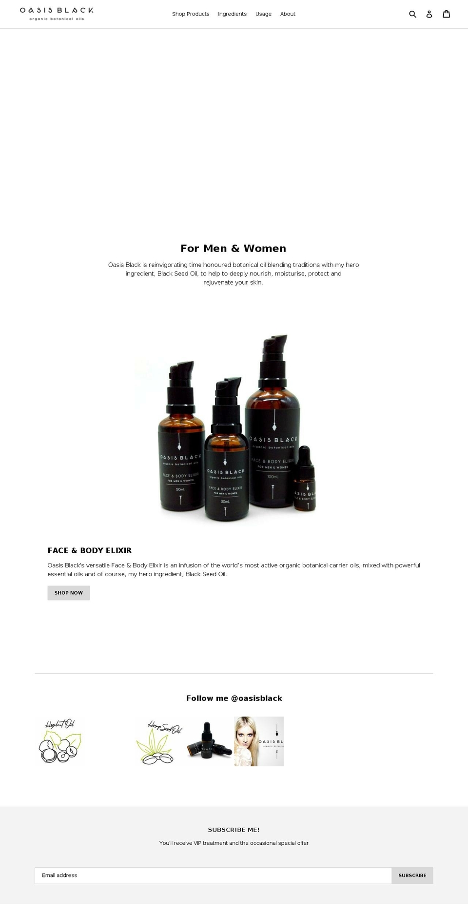 oasisblack.com shopify website screenshot