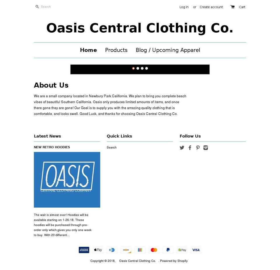 oasiscentralclothingco.com shopify website screenshot
