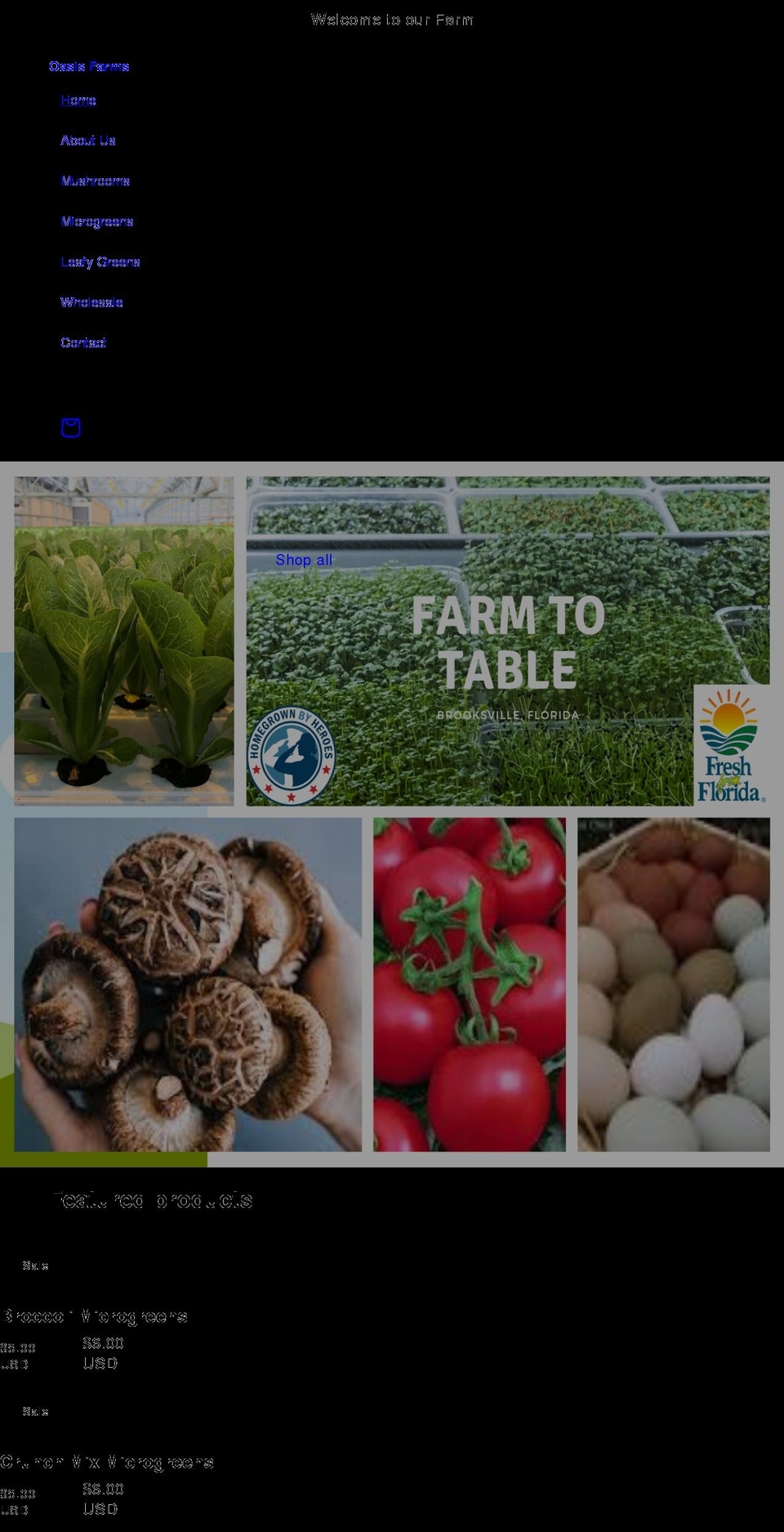 oasisfarms.us shopify website screenshot