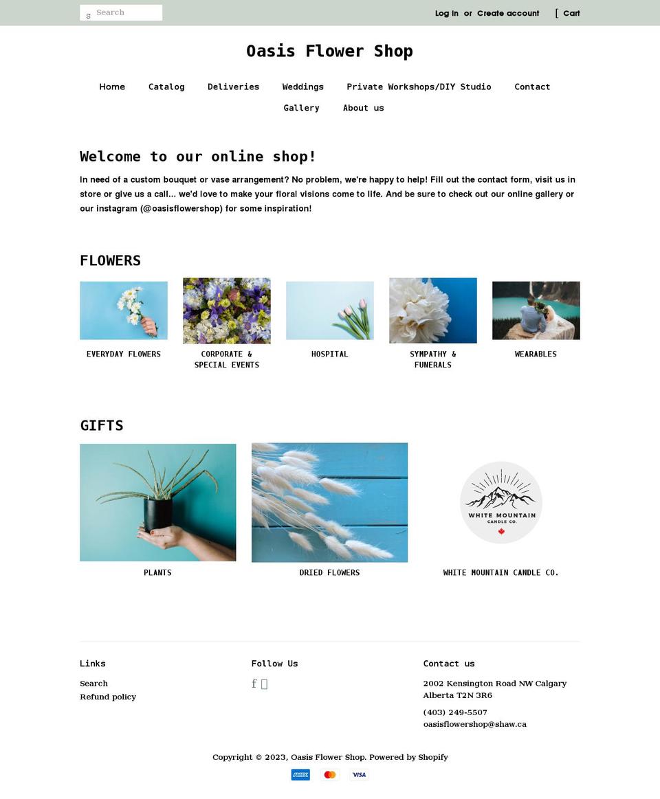 oasisflowershop.com shopify website screenshot