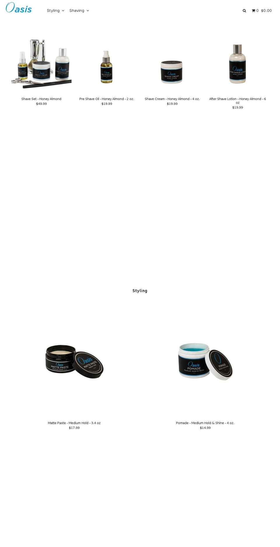 oasisgroomingcompany.com — Shopify storefront screenshot