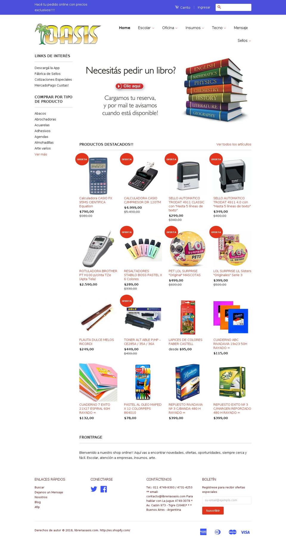 oasislibreria.com shopify website screenshot