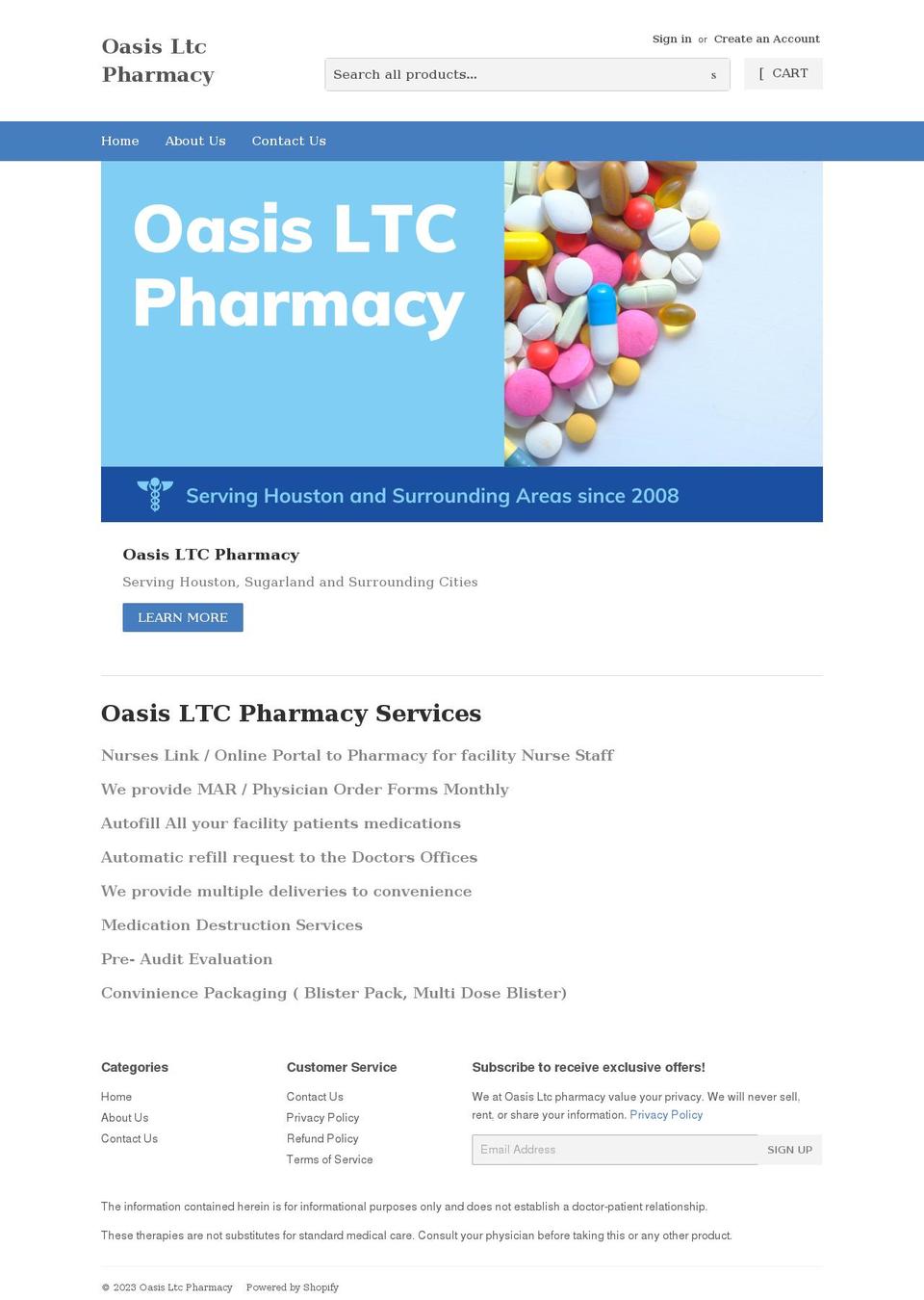 oasisltcpharmacy.com shopify website screenshot