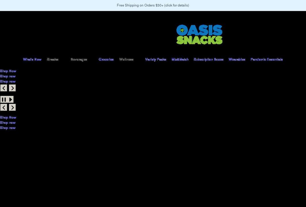 oasissnacks.com shopify website screenshot
