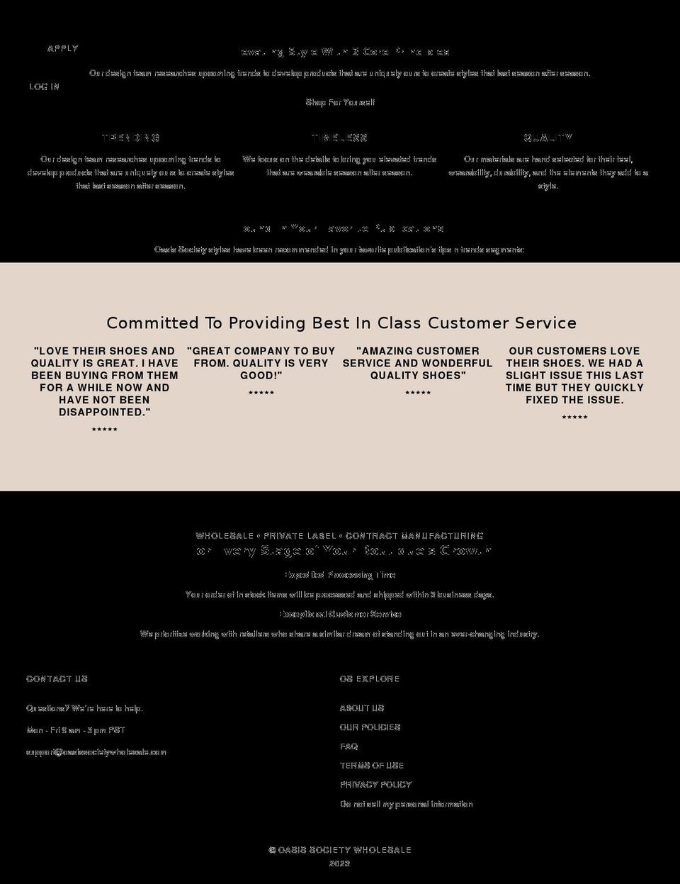 oasissocietywholesale.com shopify website screenshot