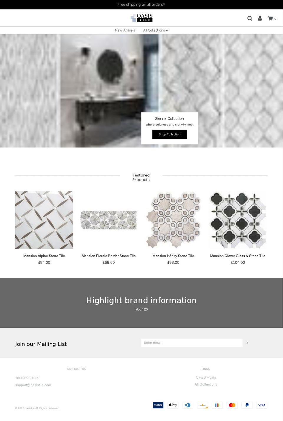 oasistile.com — Shopify storefront screenshot