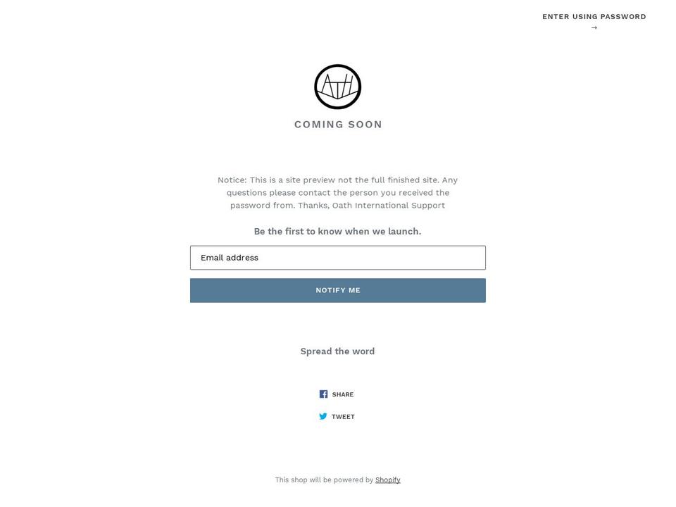 oathinternational.com — Shopify storefront screenshot