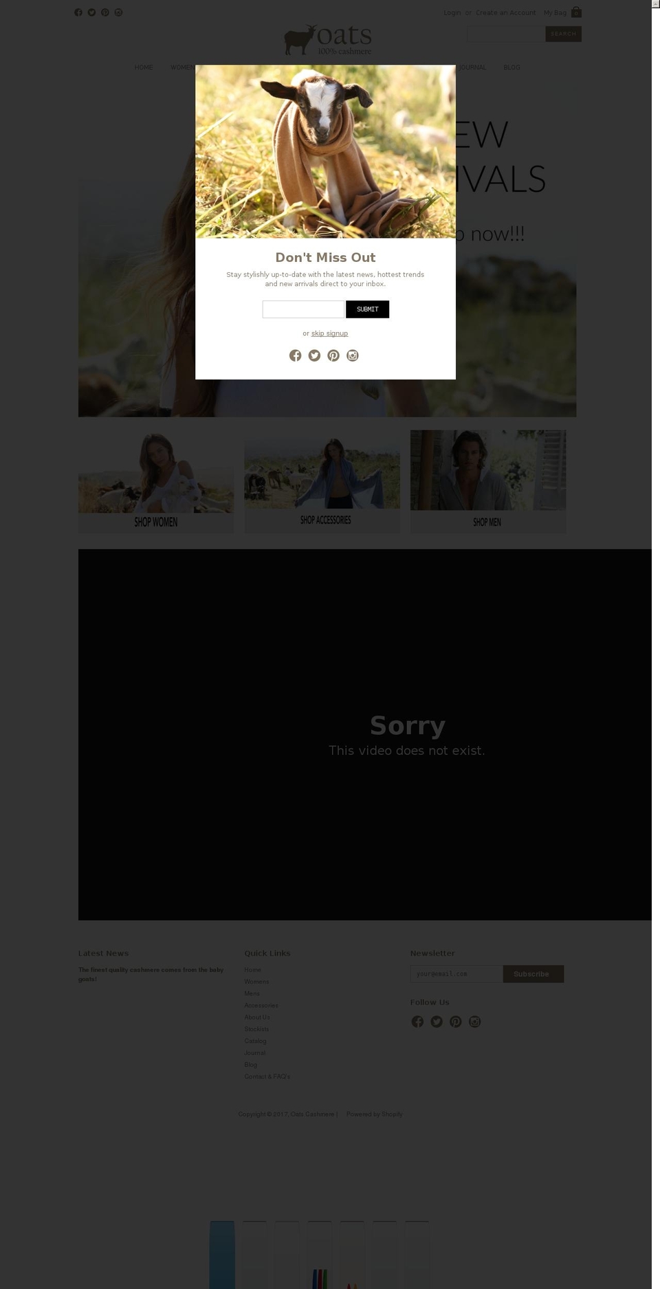 oatscashmere.com shopify website screenshot