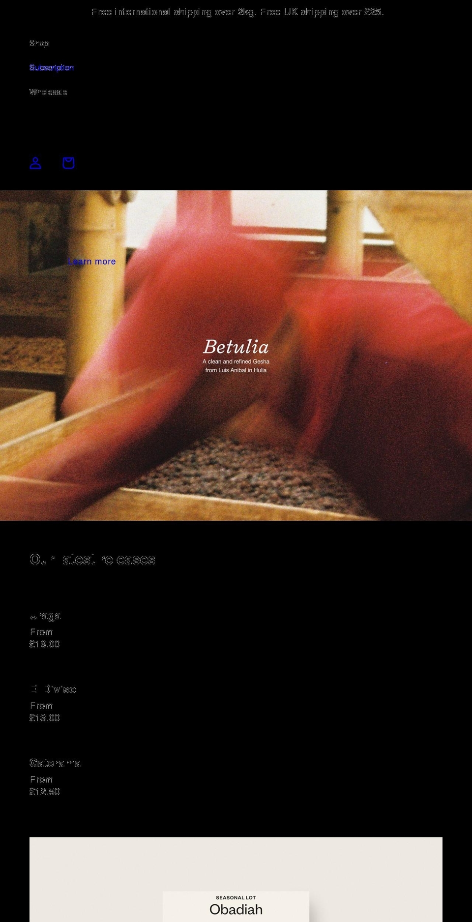 obadiahcoffee.com shopify website screenshot