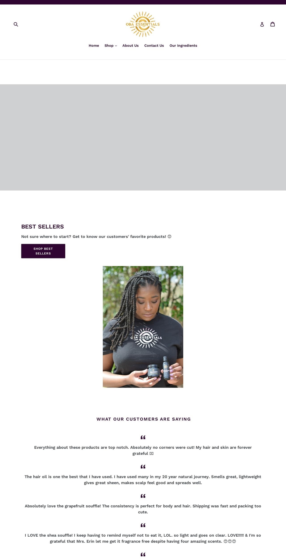 obaessentials.com shopify website screenshot