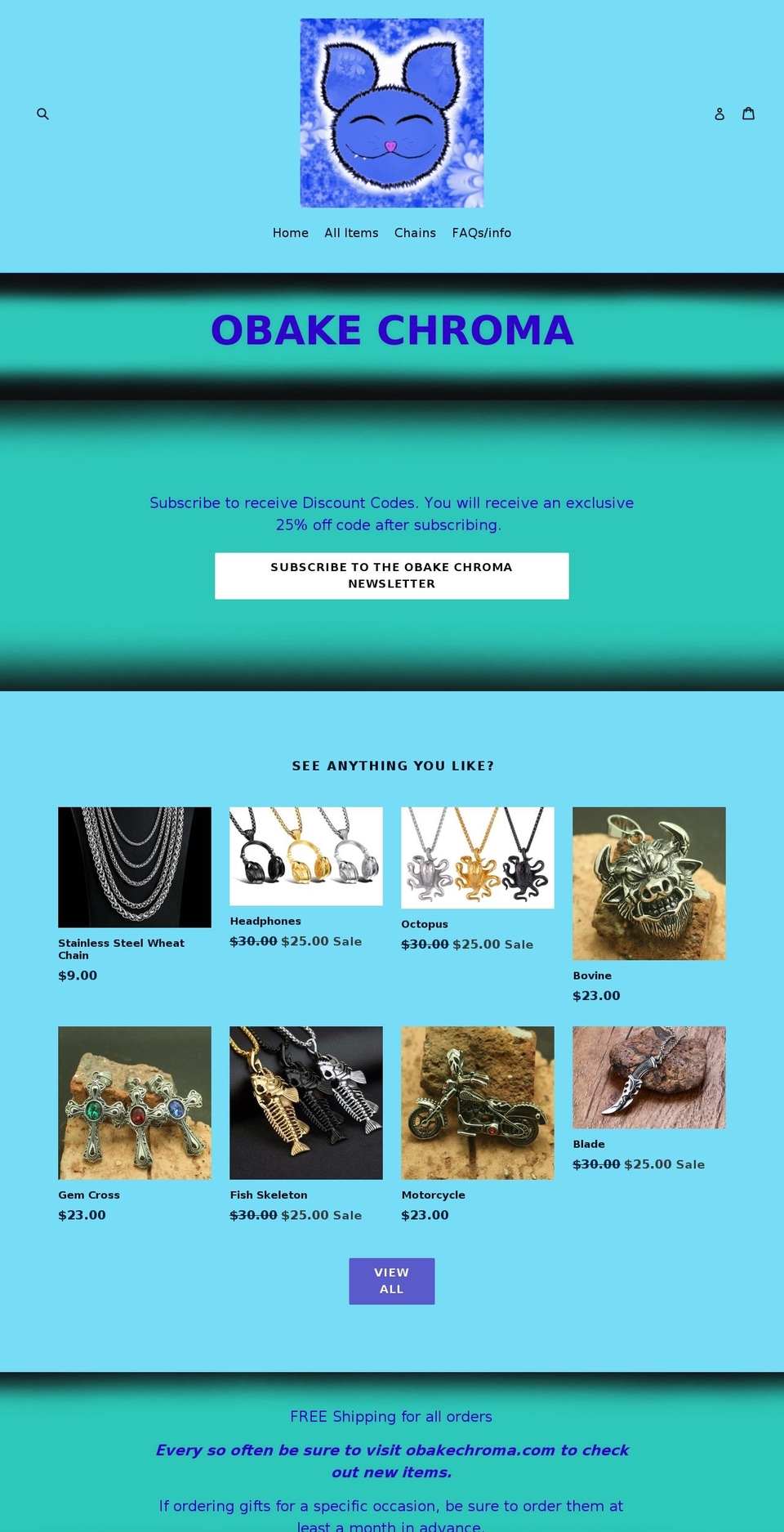 obakechroma.com — Shopify storefront screenshot