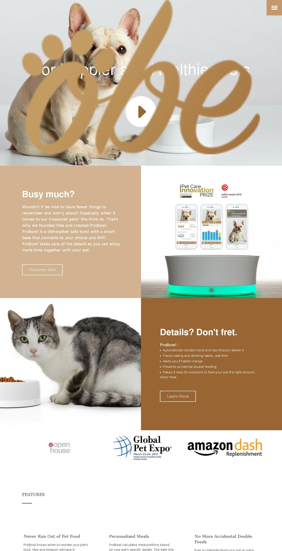 Obe Pet Wellness Products Shopify theme site example obebowl.com