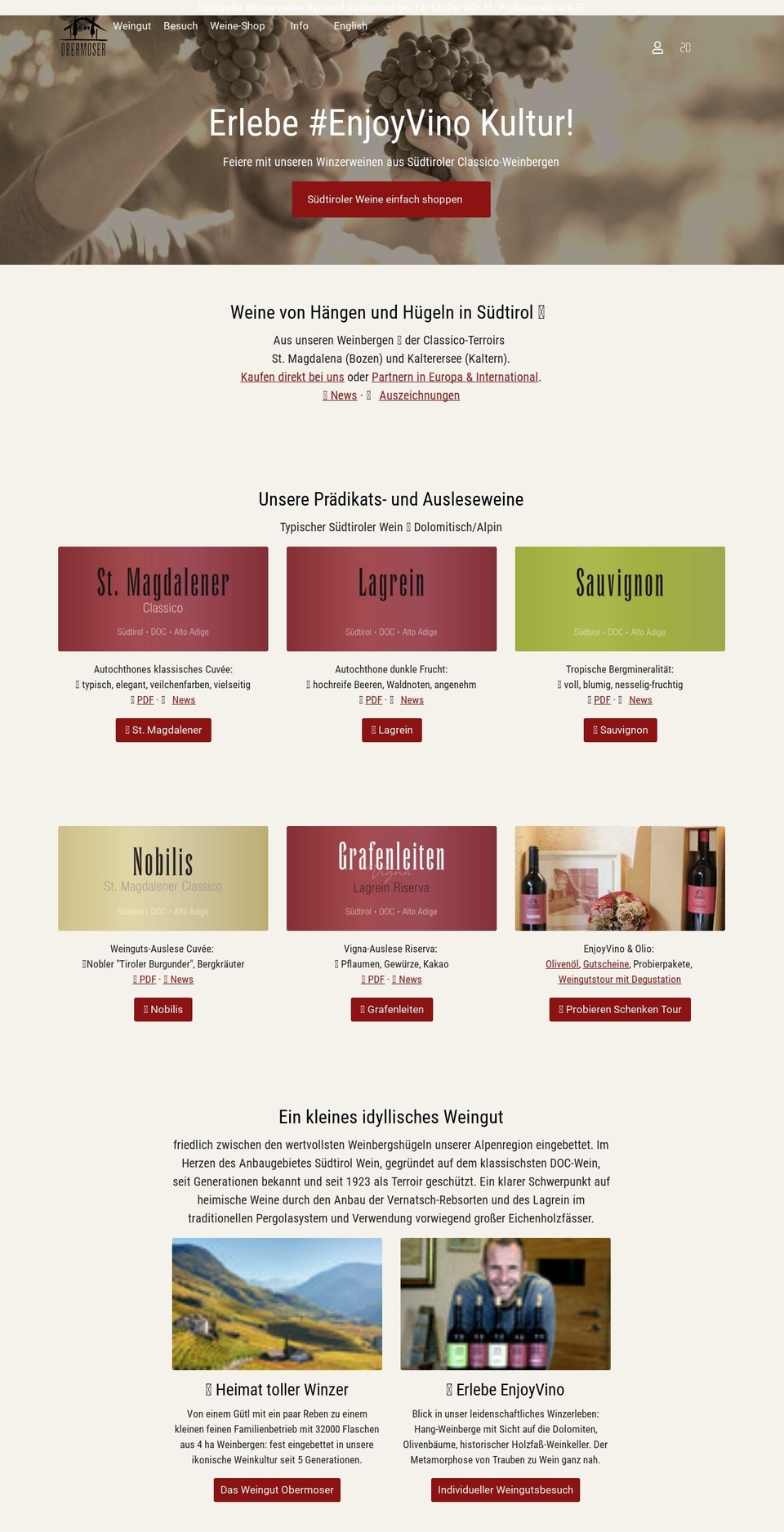 obermoser.wine shopify website screenshot