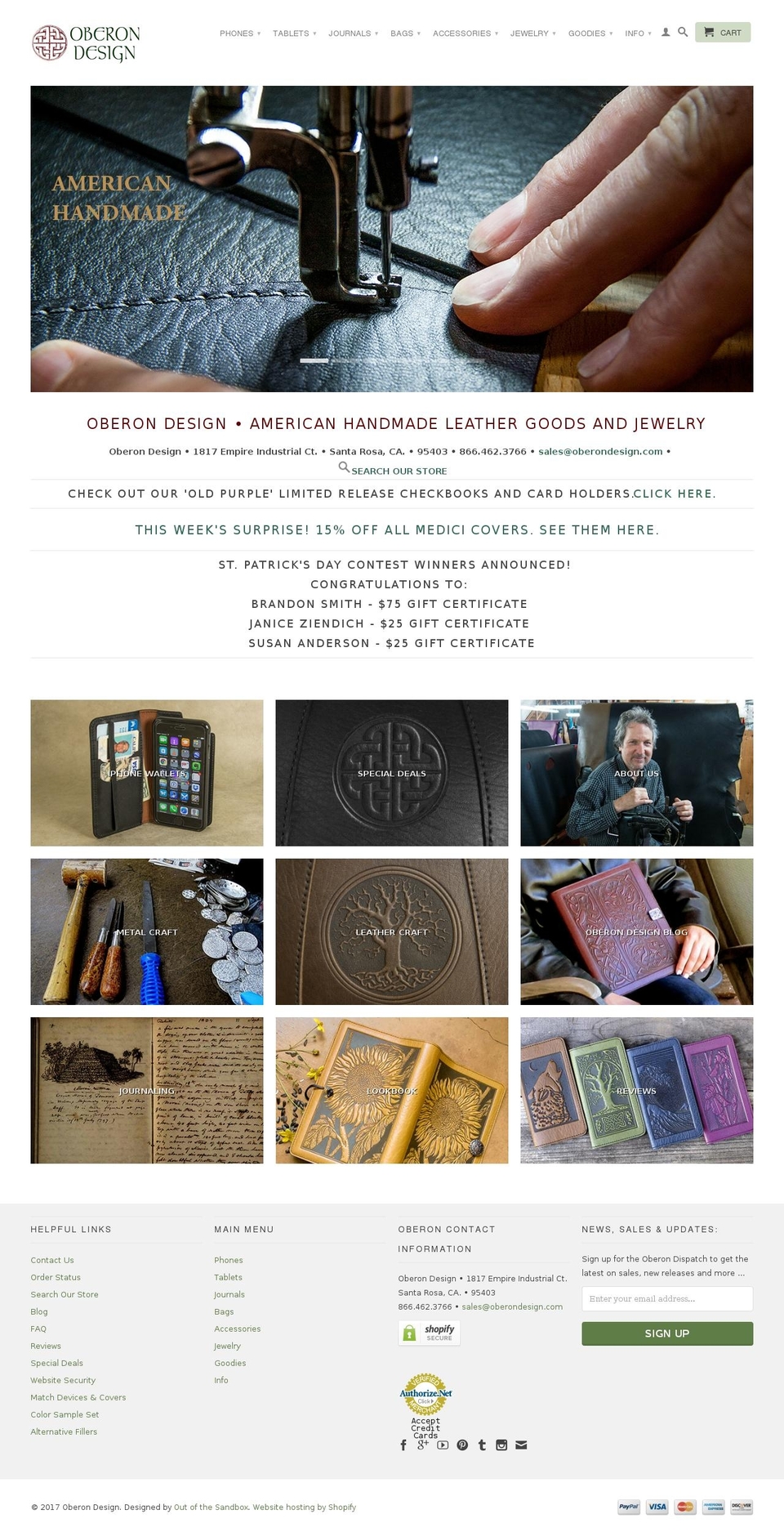 oberondesigns.com shopify website screenshot