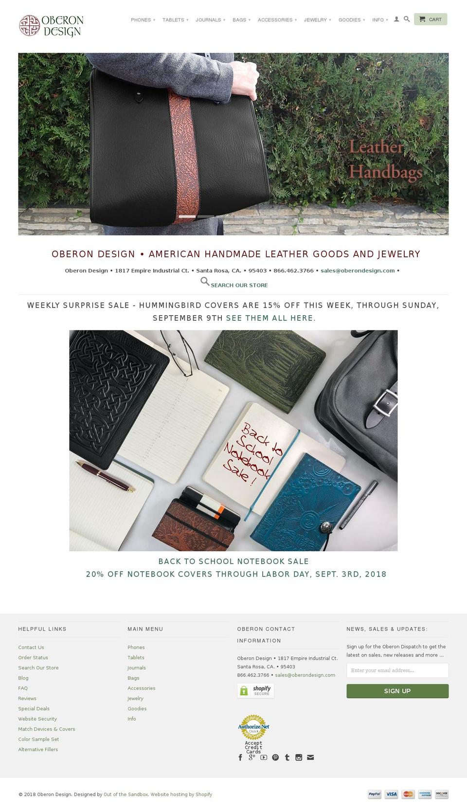 oberondesignsstore.com — Shopify storefront screenshot