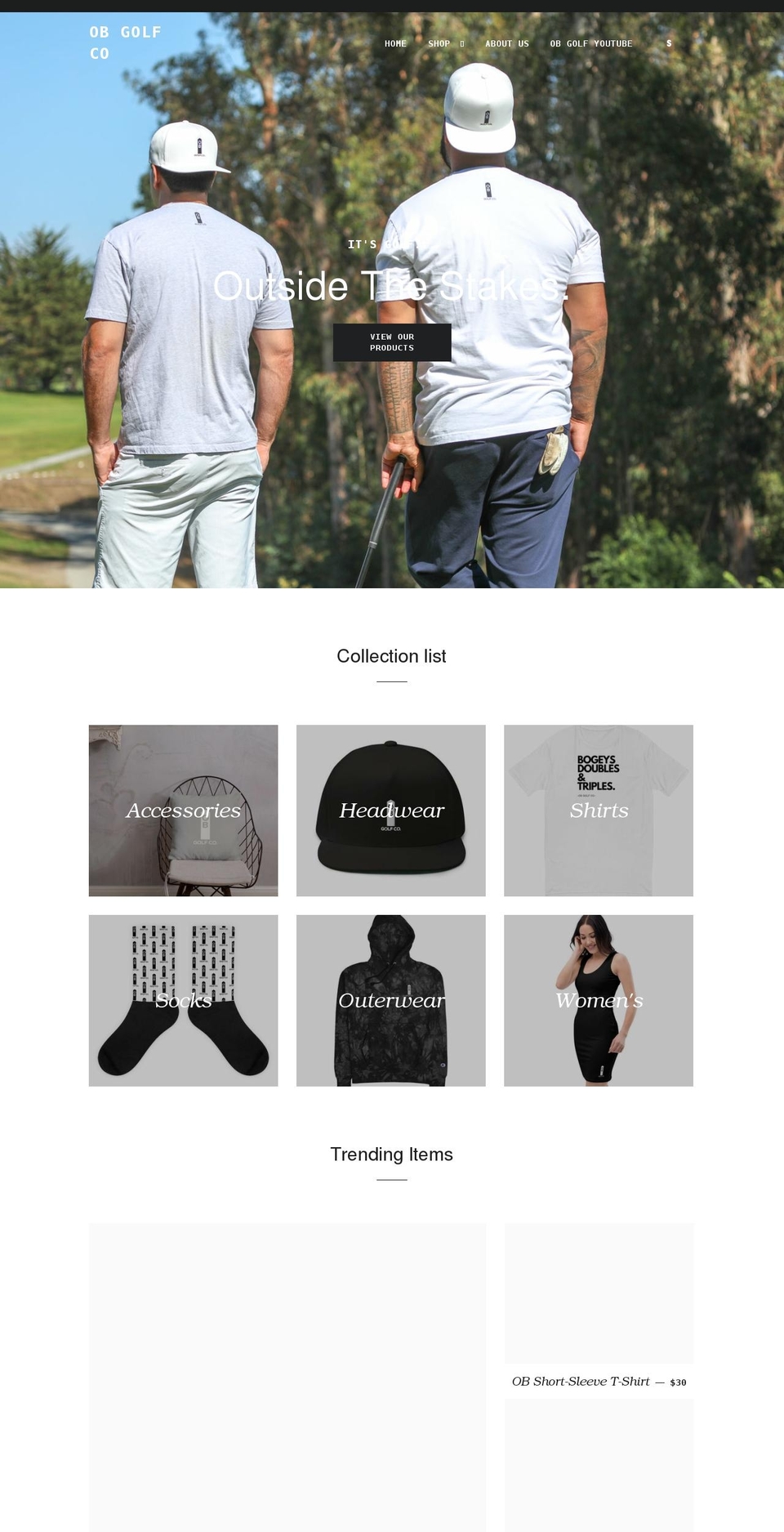 obgolfco.com shopify website screenshot