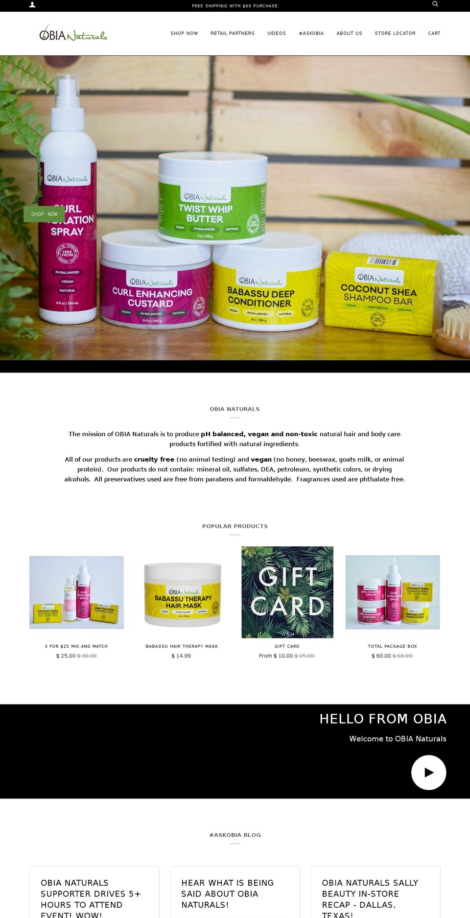 obianatural.com — Shopify storefront screenshot