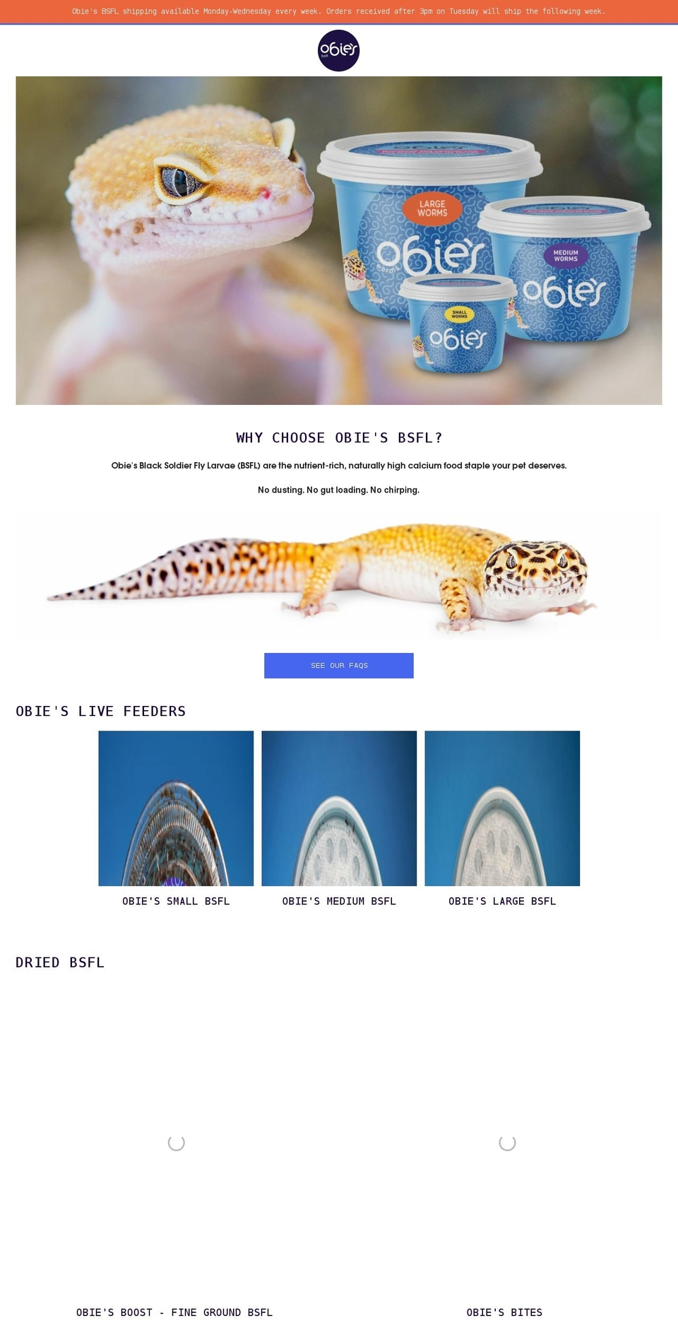 obiesworms.com — Shopify storefront screenshot