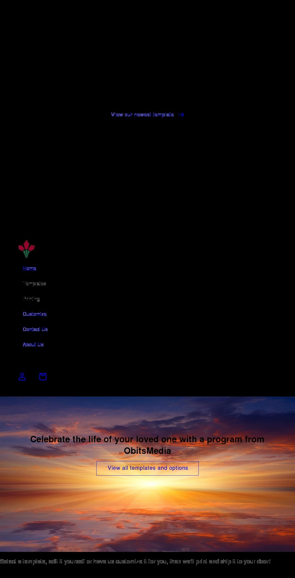 obitsmedia.com shopify website screenshot
