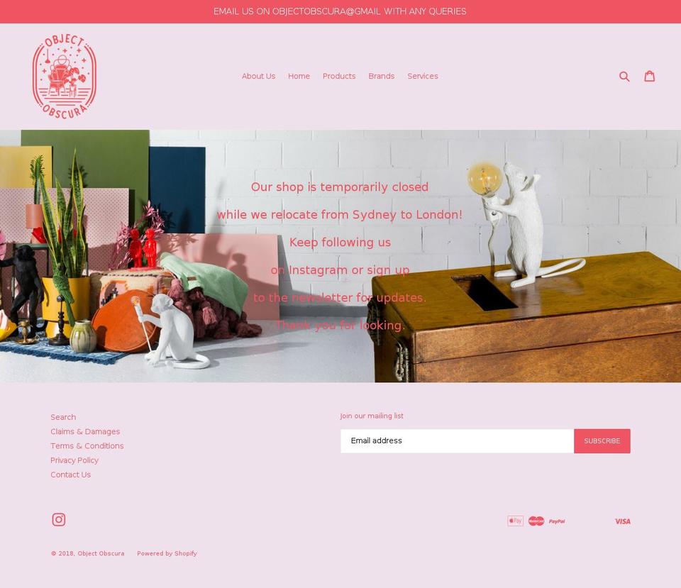 objectobscura.com — Shopify storefront screenshot