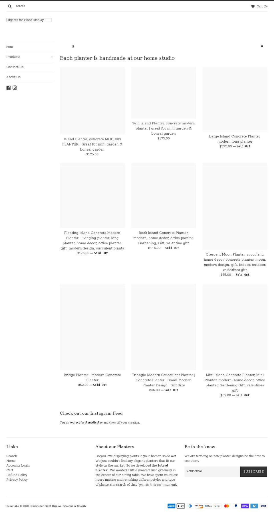 objectsforplantdisplay.com shopify website screenshot