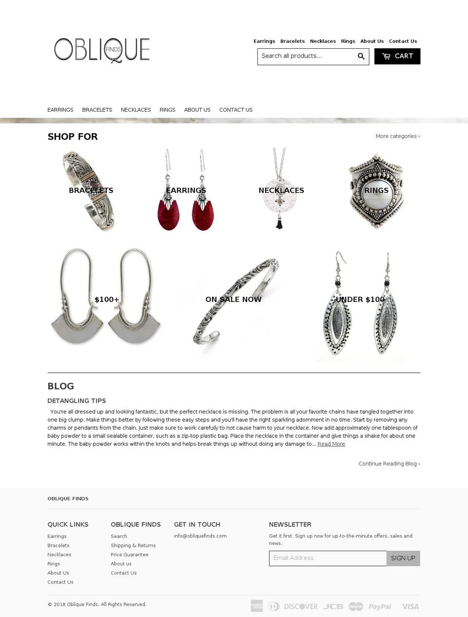 obliquefinds.com — Shopify storefront screenshot