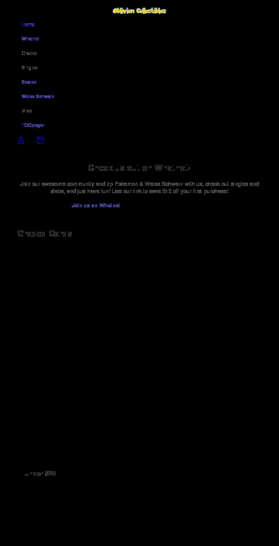 oblivioncollectibles.com shopify website screenshot