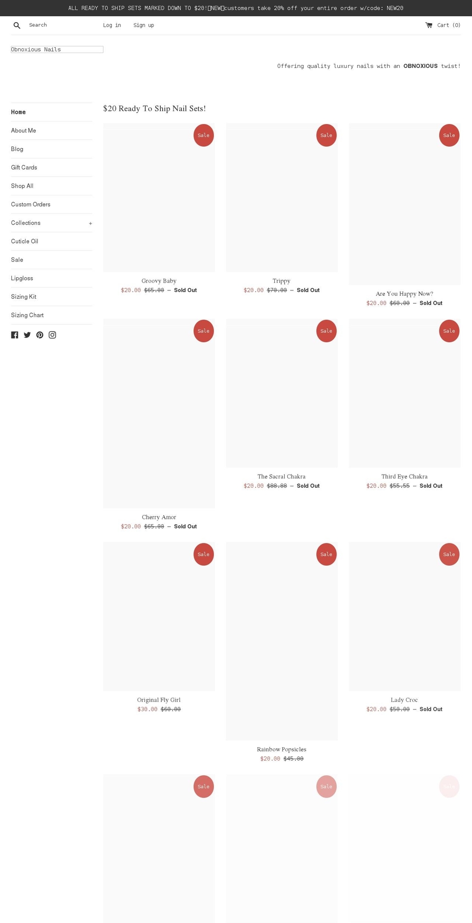 obnoxiousnails.com shopify website screenshot