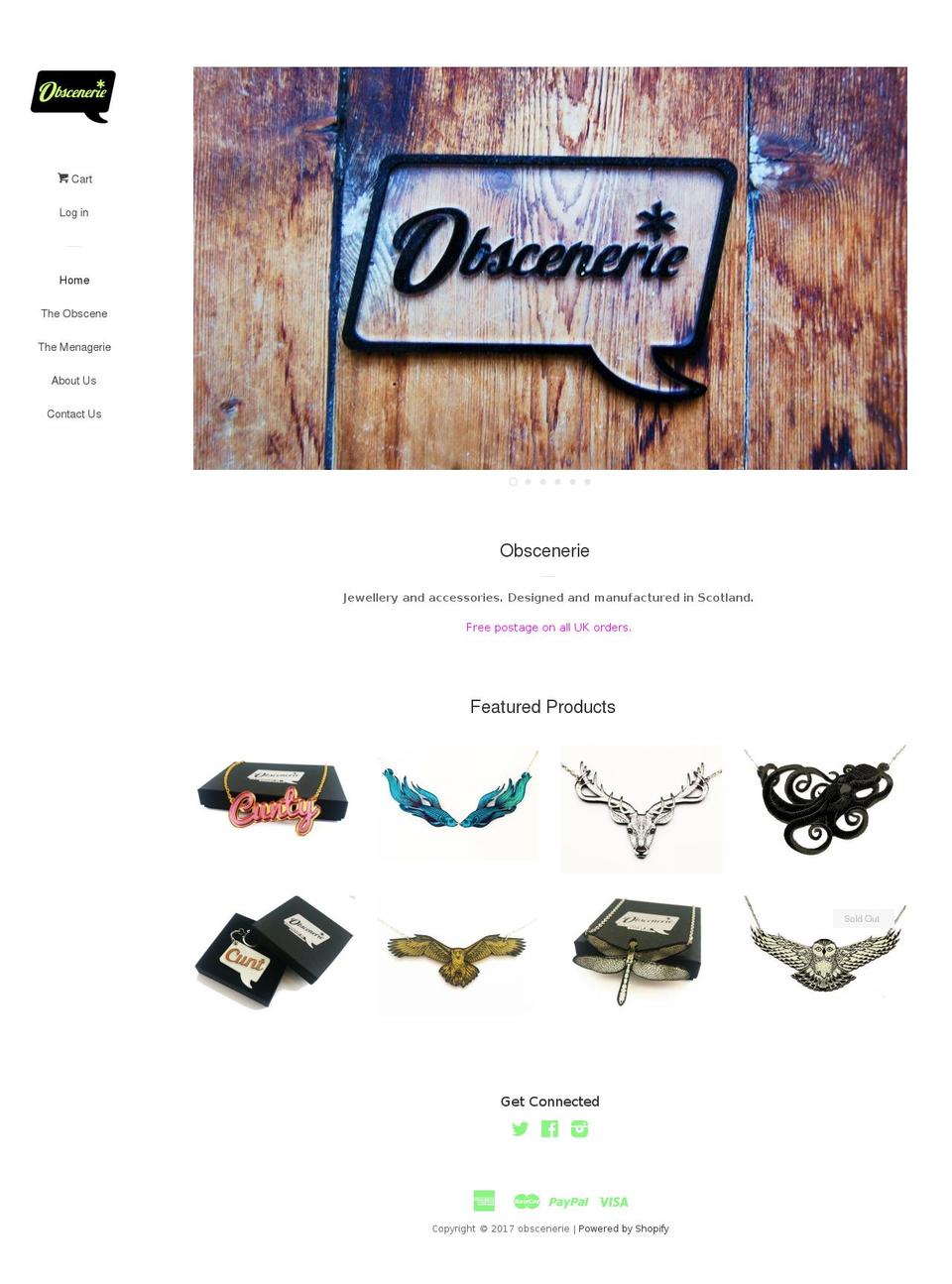 obscenerie.com shopify website screenshot